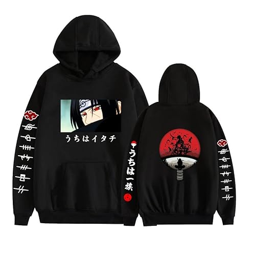 LINGXIAO Jungen Uchiha Itachi Hoodie Pullover Hoodie mit Taschen Anime Print Hoodie für Anime Fans (P,L) von LINGXIAO