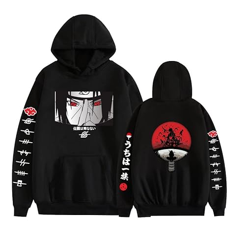 LINGXIAO Jungen Uchiha Itachi Hoodie Pullover Hoodie mit Taschen Anime Print Hoodie für Anime Fans (R,M) von LINGXIAO