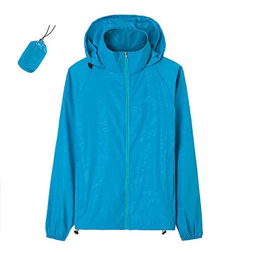 LINGYUN wasserdichte Fahrradjacke Für Damen Mit Herren, Atmungsaktiver Packbare Laufjacke, Radfahren Jacke Kapuze Regenmantel Outdoor Sport Windjacke,Blau,L von LINGYUN