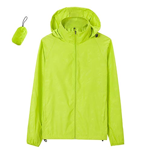 LINGYUN wasserdichte Fahrradjacke Für Damen Mit Herren, Atmungsaktiver Packbare Laufjacke, Radfahren Jacke Kapuze Regenmantel Outdoor Sport Windjacke,Grün,3XL von LINGYUN