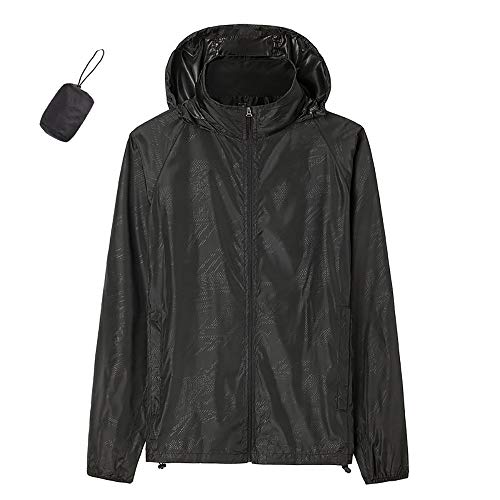 LINGYUN wasserdichte Fahrradjacke Für Damen Mit Herren, Atmungsaktiver Packbare Laufjacke, Radfahren Jacke Kapuze Regenmantel Outdoor Sport Windjacke,Schwarz,S von LINGYUN