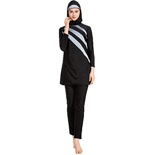 LINKE Muslimischer Badeanzug für Damen, 3-teilig, Hijab-Bademode, islamischer Badeanzug, S-6XL, A-Grau, XXXXXXL von LINKE