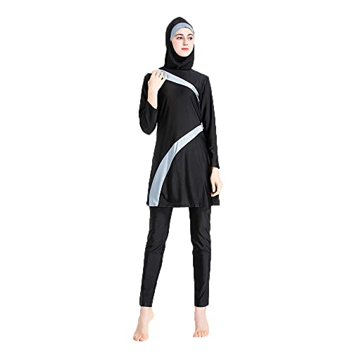 LINKE Muslimischer Badeanzug für Damen, 3-teilig, Hijab-Bademode, islamischer Badeanzug, S-6XL, B-grau, 52 von LINKE
