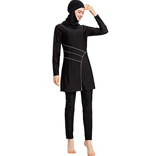 LINKE Muslimischer Badeanzug für Damen, 3-teilig, voller Anzug, Hijab-Bademode, islamischer Badeanzug, S-6XL, F-schwarz, XL von LINKE