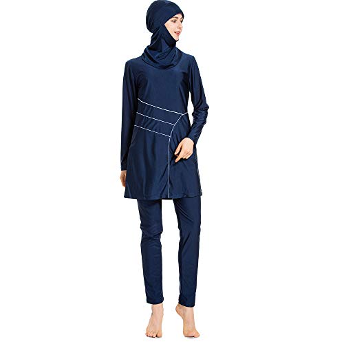 Linke Muslimischer Badeanzug für Damen, 3-teilig, voller Anzug, Hijab-Bademode, islamischer Badeanzug, S-6XL, F-blau, S von LINKE