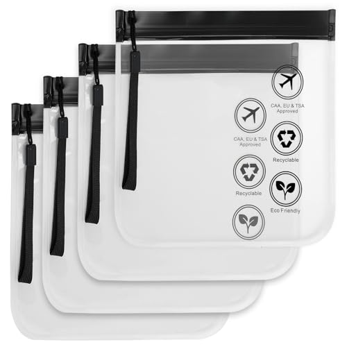 LINKIM BOLLY 4 x transparente TSA-geprüfte Sicherheits-Kulturbeutel mit Dichtungsstreifen, 20 x 20 cm, Kosmetiktasche, Make-up-Tasche für Damen, Schwarz, Transparent, Für Reisen LINKIM BOLLY 4 x transparente TSA-geprüfte Sicherheits-Kulturbeutel mit Dichtungsstreifen, 20 x 20 cm, Kosmetiktasche, Make-up-Tasche für Damen, Schwarz, Transparent, Für Reisen von LINKIM BOLLY