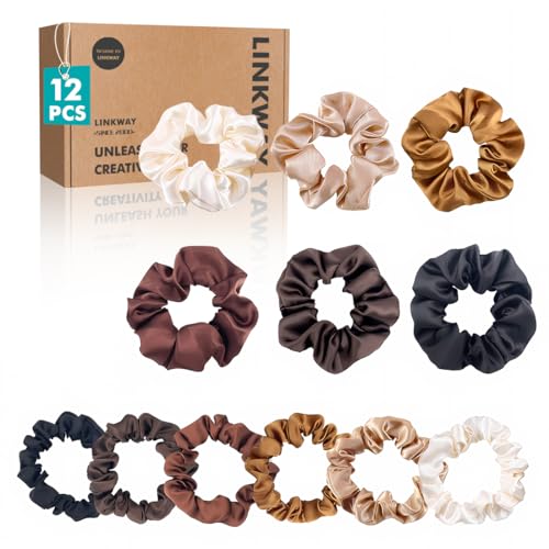 LINKWAY 12 Stück Satin Haargummis Scrunchies für Damen,Premium Satin Weicher als Seide, Einfarbig elastische scrunchies,Weiche Pferdeschwanzhalter Frauen Haarschmuck LINKWAY 12 Stück Satin Haargummis Scrunchies für Damen,Premium Satin Weicher als Seide, Einfarbig elastische scrunchies,Weiche Pferdeschwanzhalter Frauen Haarschmuck von LINKWAY