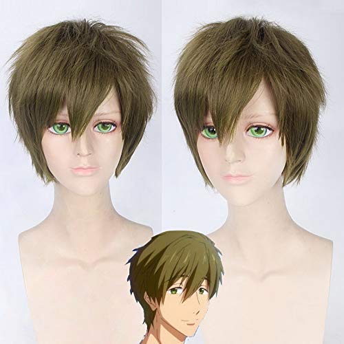 LINLINCD-Anime Coer Wig. RTGFS. Kostenlose Tachibana Makoto Army Green Short Perücke Cosplay Hitzebeständige Synthetische Halloween- Kostüm Anime- Haarperücken for Männer 30cm von LINLINCD