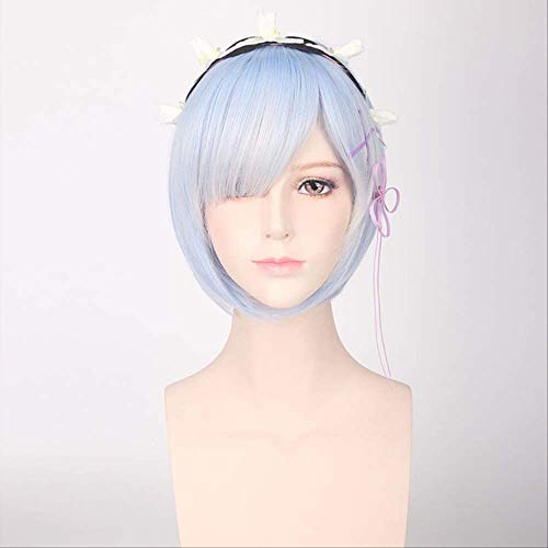 LINLINCD-Anime Coer Wig. Re: Leben in Einer Anderen Welt des Null-Graduate- RAM REM- Perücke Cosplay for Frauen Rosa Blue Anime Gerade Kurze Wig Blue One Set von LINLINCD