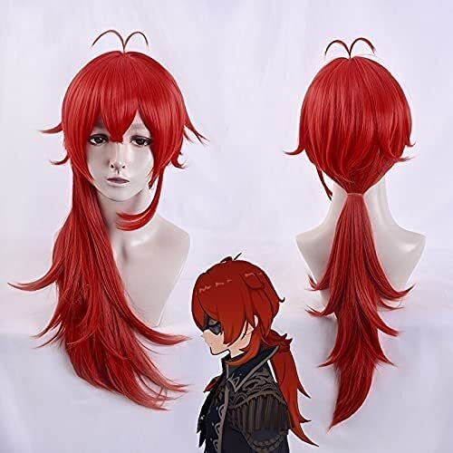 LINLINCD-Anime Coser Wig Game Genshin Impact Hiluc Cosplay Perücken Cosplay Rot Sound Carnival Synthetic Karneval Synthetic+Perücke Cap Hair Halloween von LINLINCD