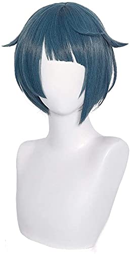 LINLINCD-Anime Coser Wig Genshin Impact Cosplay Perücken gestreift grün 85 cm lang rechts langlebig SYNTHETIC HEILS HAPS HALLOWERN Karneval Party+Perücke (Motiv: Xingqiu) von LINLINCD