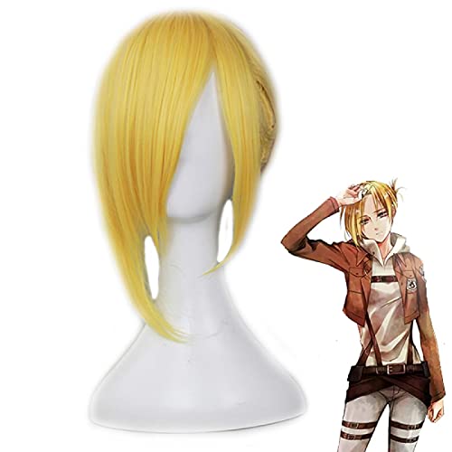 LINLINCD Anime Cosplay Perücke Anime Angriff auf Titan Annie Leonhart Cosplay Perücke Goldene Blonde Synthetische Haar Halloween Party Requisiten Mädchen Frauen Perücke mit Perücke Kappe von LINLINCD