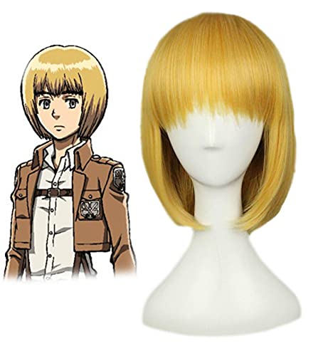 LINLINCD Anime Cosplay Perücke Anime Angriff auf Titan Armin Arlert Cosplay Gelb kurzer Perücke+Perücke Kappe Synthetische Haar Halloween Party Requisiten Mädchen Frauen von LINLINCD
