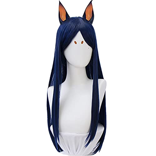 LINLINCD Anime Cosplay Perücke Anime Coser pruik Spiel Arknights Dobermann Cosplay Perücke dunkelblau Lange Haare Cosplay Mädchen Perücke dunkelblau Lange Perücke Faser Synthreitc Haar von LINLINCD