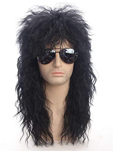 LINLINCD Anime Cosplay Perücke Männer Cosplay Heavy Metal Perücke Lange synthetische Haarverlängerung Perücke Schwarze Farbe Punk Punchy Kopfbedeckung for Halloween Cosplay Requisiten von LINLINCD