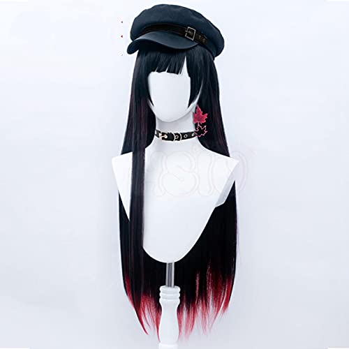 LINLINCD Anime Cosplay Perücke Spiel Onmyoji Cosplay Ghost Girl Momiji Schwarzer Farbverlauf Rote Farbe Lange Haarfaser Synthetische Perücke+Marke Perücke Netz von LINLINCD