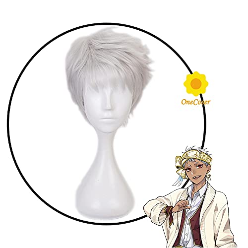 LINLINCD Anime Cosplay Perücke Twisted Wonderland Kalim Al-ASIM Cosplay Kurze Silber Perücke+Perücke Cap Synthetische Haar Halloween Party Requisiten Männer Frauen von LINLINCD