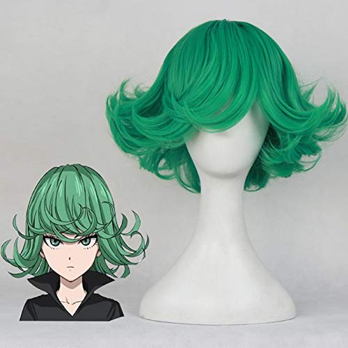 LINLINCD Cosplay wig Anime One Punch Man Senritsu keine Tatsumaki Cosplay Perücke 30cm kurze lockige gewellte hitzebeständige synthetische Haarperücken+Perückenkappe von LINLINCD