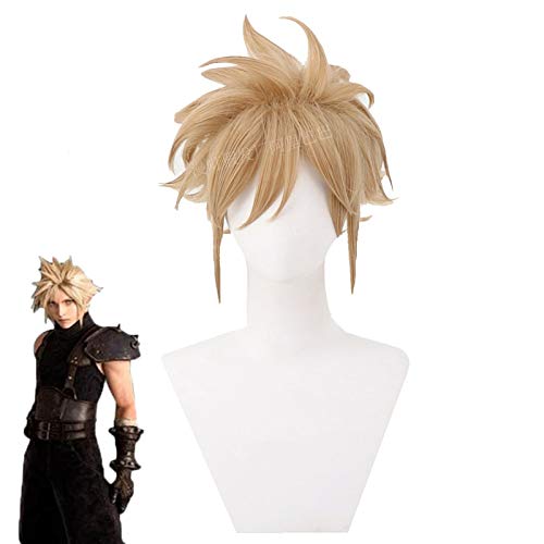 LINLINCD Cosplay wig Cloud Strife Cosplay Perücke Final Fantasy Vii 7 Kurze goldene hitzebeständige Faserhaar Anime Kostüm Perücke+Perücke Kappe von LINLINCD