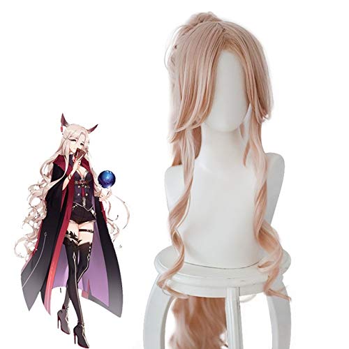LINLINCD Cosplay wig Game Arknights Gitano Cosplay Wig Pink Wavy Heat Resistant Synthetic Hair Halloween Party Costume Wigs+ Detachable Horsetail One Size Wg171 von LINLINCD
