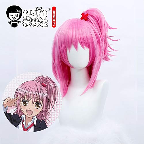 LINLINCD Cosplay wig HSIU Anime Guardian Schatz Cosplay Amu Hinamori Cosplay Perücke Mädchen rosa Hohe Pferdeschwanz kurze Haare von LINLINCD