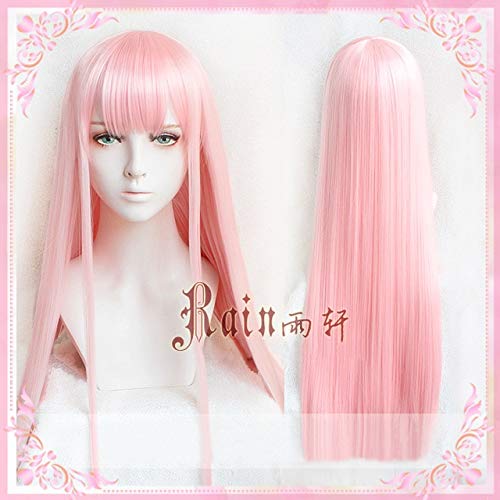 LINLINCD Cosplay wig Hochwertiges DARLING in den FRANXX Perücken 02 Zero Two Perücke 100 cm langes rosa synthetisches Haar Cosplay Anime Perücke+Horn Haarband nur Perücke von LINLINCD