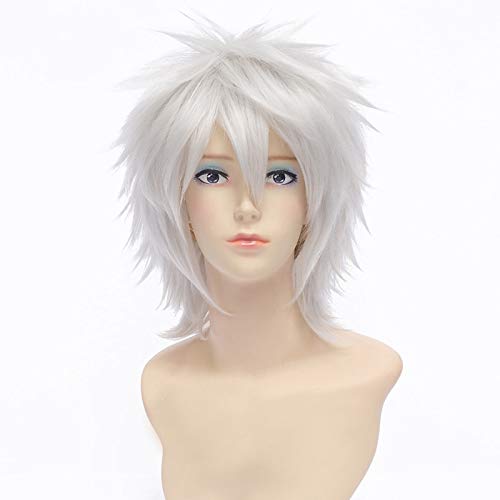 LINLINCD Cosplay wig Hunter x Hunter Killua Zoldyck Kurze Herren Perücke Cosplay Kostüm Shaggy Layered Heat Resistant Synthetic Hair Perücken+Free Perücken Cap von LINLINCD