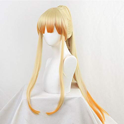 LINLINCD Cosplay wig Kimetsu no Yaiba Agatsuma Zenitsu Perücke Weibliche Version Langer Pferdeschwanz Dämonentöter Frauen Synthetisches Haar Erwachsene Halloween Gelb von LINLINCD