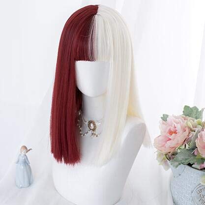 LINLINCD Cosplay wig Lolita Mixed Beige Rote Perücke Harajuku Lange Gerade Lockig Süß Synthetisches Haar Pony Erwachsene Mädchen Cosplay Dailywear Gerade Perücke nur von LINLINCD