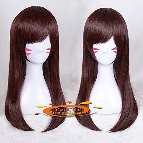 LINLINCD Cosplay wig OW D.va 50 cm lang Braun DVA Hana Song Hitzebeständige Cosplay Kostüm Perücke+Perücke Kappe von LINLINCD