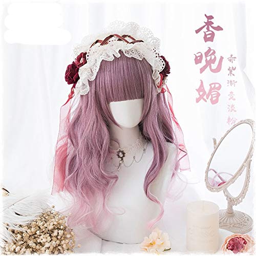 LINLINCD Cosplay wig Perücke Frau Lolita 60cm langes lockiges synthetisches Haar Cospaly Prinzessin Mädchen lila Ombre rosa Kostüm Party Perücken+Perücke Kappe als das Bild von LINLINCD