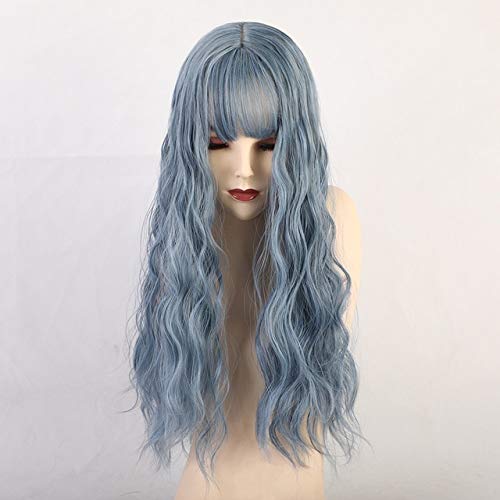 LINLINCD Dünne Pony Lange Grau Blau Natürliche Lockige Synthetische Perücken Mode Cosplay Perücken Gradienten Hochtemperaturfaser Frauen Perücken # 1 von LINLINCD