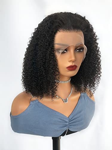 LINLINCD-Menschliche Spitze Perücken 13 * 4 Spitze Front Kurze Afro Lockige Echthaarperücke für schwarze Frauen von LINLINCD