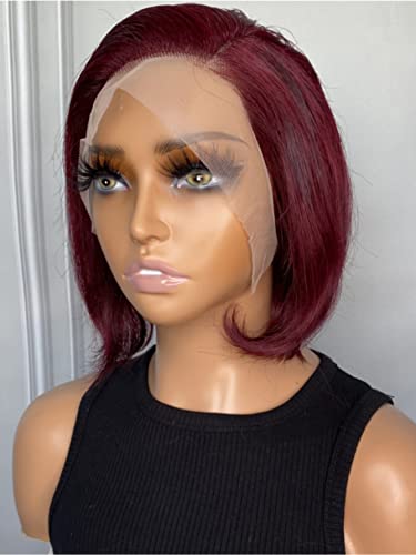LINLINCD-Menschliche Spitze Perücken 13 * 4 Spitze Front Kurze gerade Echthaarperücke für schwarze Frauen von LINLINCD