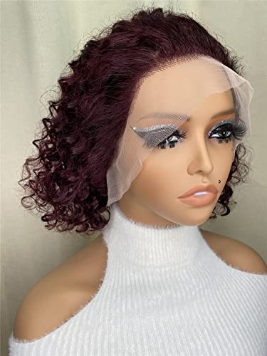 LINLINCD-Menschliche Spitze Perücken 13 * 4 Spitze Front Kurze tiefe Welle Echthaarperücke für schwarze Frauen von LINLINCD