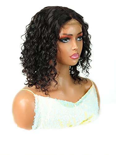 LINLINCD-Menschliche Spitze Perücken 4 * 4 Spitze Front Kurze lose Welle Echthaarperücke für schwarze Frauen von LINLINCD