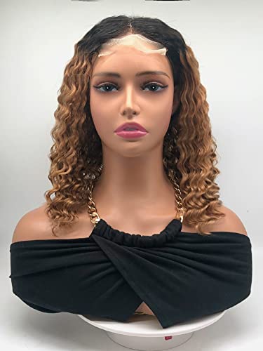 LINLINCD-Menschliche Spitze Perücken 4 * 4 Spitze Front Kurze tiefe Welle Echthaarperücke für schwarze Frauen von LINLINCD