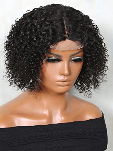 LINLINCD-Menschliche Spitzenperücken 13 * 4 * 1 Spitze Front Kurze lockige Echthaarperücke für schwarze Frauen (150Dichte 4 * 1,8 Zoll) von LINLINCD