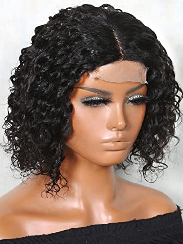 LINLINCD-Menschliche Spitzenperücken 13 * 4 * 1 Spitze Front Kurze tiefe Welle Echthaarperücke für schwarze Frauen (250Dichte 4 * 1,6 Zoll) von LINLINCD