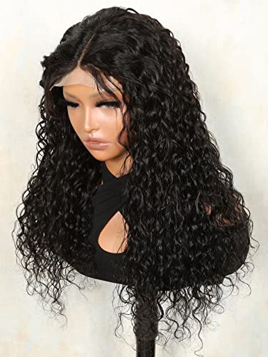 LINLINCD-Menschliche Spitzenperücken 13 * 4 * 1 Spitze Front Mittlere lockige Echthaarperücke für schwarze Frauen (150Dichte 4 * 1,20 Zoll) von LINLINCD