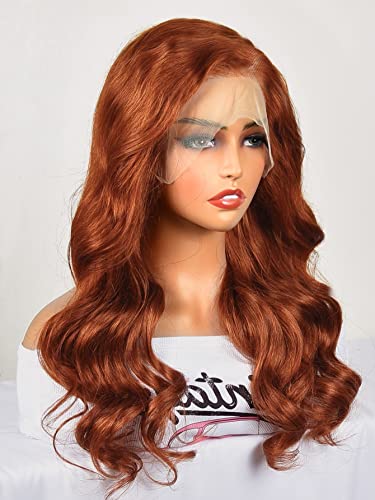 LINLINCD-Menschliche Spitzenperücken 13 * 4 Spitze Front Echthaarperücke für schwarze Frauen (180Dichte 13 * 4 Rot,24 Zoll) von LINLINCD
