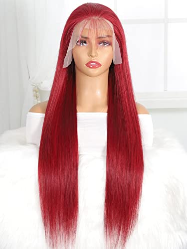 LINLINCD-Menschliche Spitzenperücken 13 * 4 Spitze Front Gerade Echthaarperücke für schwarze Frauen (150Dichte 13 * 4 Rot,20 Zoll) von LINLINCD