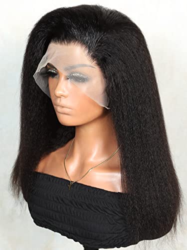 LINLINCD-Menschliche Spitzenperücken 13 * 4 Spitze Front Kurze Afro Gerade Echthaarperücke für schwarze Frauen (150Dichte 6 * 6,12 Zoll) von LINLINCD