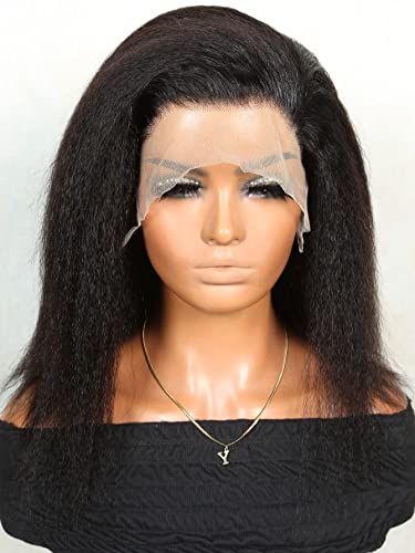 LINLINCD-Menschliche Spitzenperücken 13 * 4 Spitze Front Kurze Afro gerade Echthaarperücke für schwarze Frauen (180Dichte 13 * 4,6 Zoll) von LINLINCD