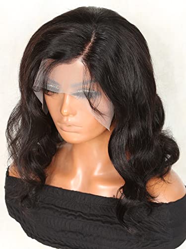 LINLINCD-Menschliche Spitzenperücken 13 * 4 Spitze Front Kurze lockige Echthaarperücke für schwarze Frauen (200Dichte 6 * 6,14 Zoll) von LINLINCD