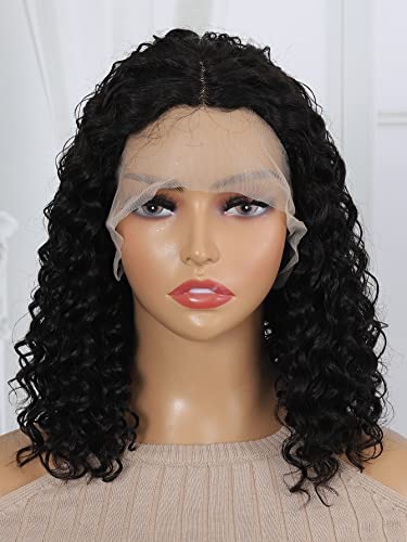 LINLINCD-Menschliche Spitzenperücken 13 * 4 Spitze Front Kurze tiefe Welle Echthaarperücke für schwarze Frauen (200Dichte 13 * 4,12 Zoll) von LINLINCD