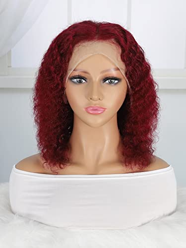 LINLINCD-Menschliche Spitzenperücken 13 * 4 Spitze Front Lockige Echthaarperücke für schwarze Frauen (150Dichte 13 * 4 Rot,14 Zoll) von LINLINCD