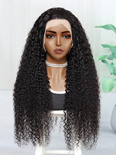 LINLINCD-Menschliche Spitzenperücken 13 * 4 Spitze Front Lockige Echthaarperücke für schwarze Frauen (180Dichte 13 * 4 Schwarz,32 Zoll) von LINLINCD