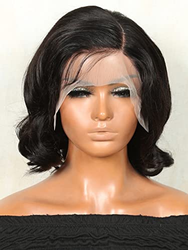 LINLINCD-Menschliche Spitzenperücken 13 * 4 Spitze Front Wave Echthaarperücke für schwarze Frauen (200Dichte 4 * 4,8 Zoll) von LINLINCD