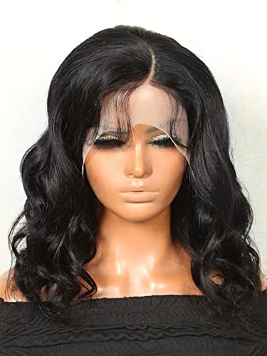 LINLINCD-Menschliche Spitzenperücken 13 * 4 Spitze Front kurze lockige Echthaarperücke für schwarze Frauen (250Dichte 6 * 6,10 Zoll) von LINLINCD